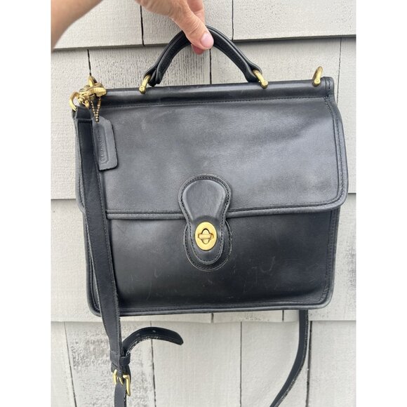 Vintage 90s Coach Black Willis crossbody satchel preppy bag J9C-9927 gold - Picture 2 of 16